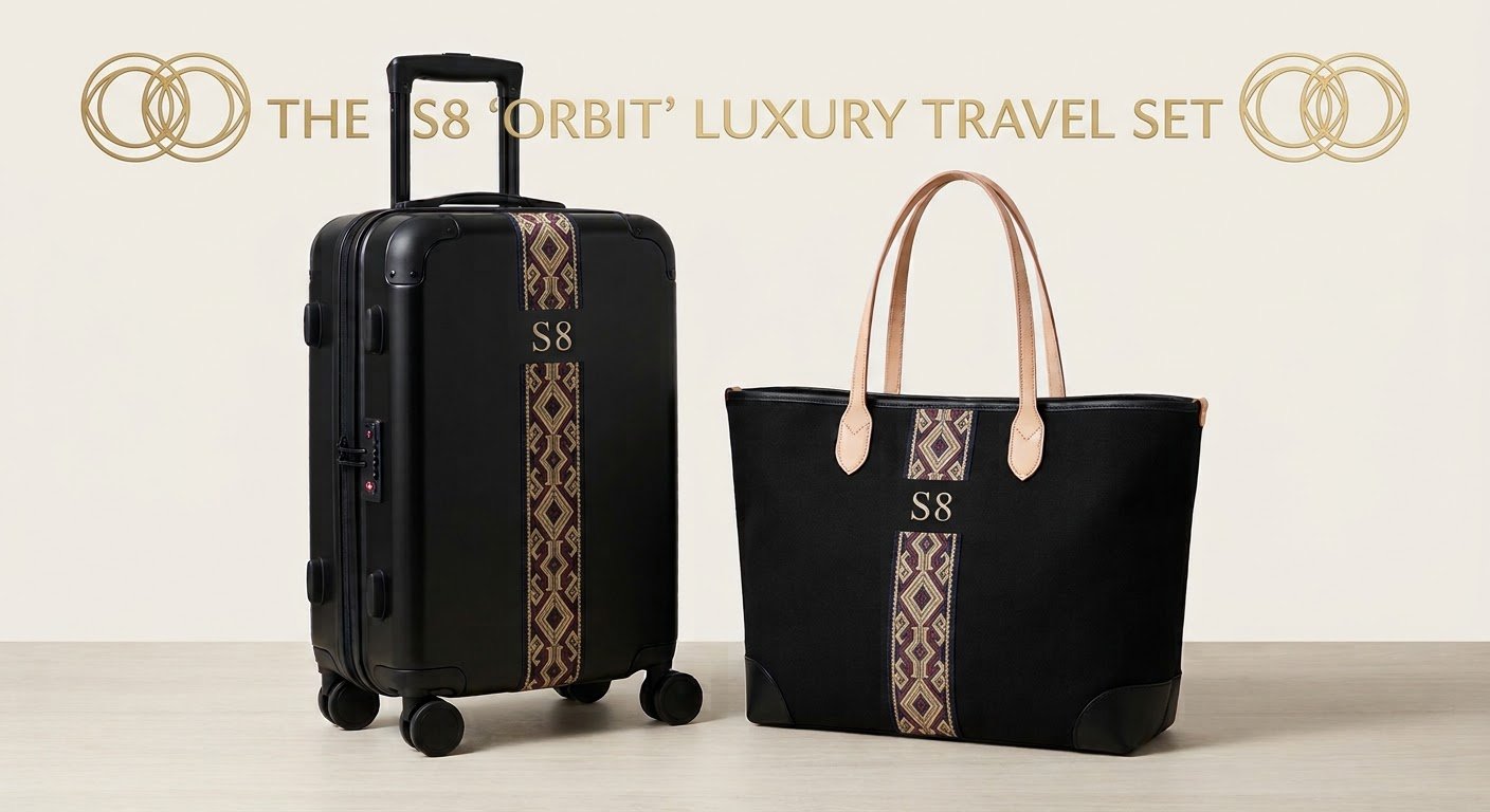 Heritage Pattern Carry-On & Canvas Tote Travel Set - Black