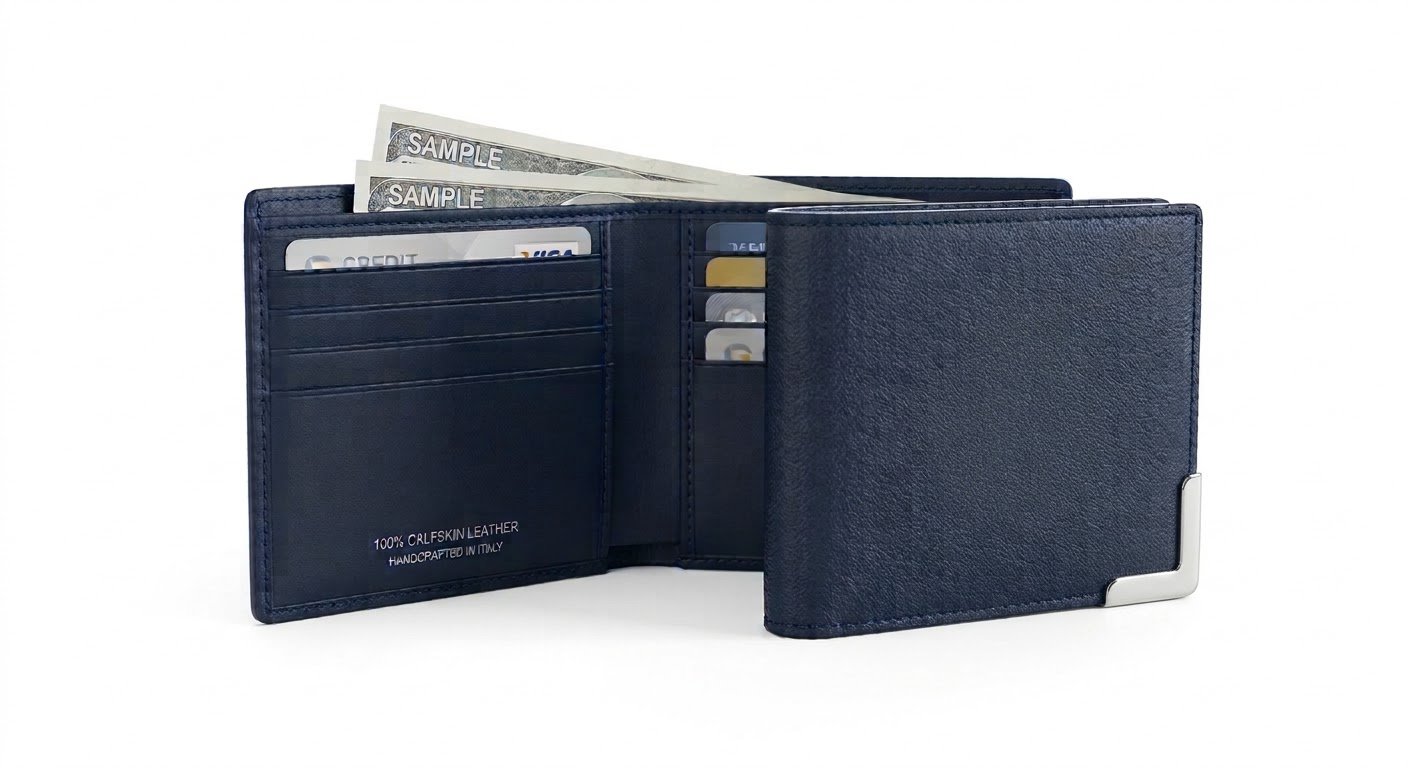 Men's Grained Calfskin Leather Bifold Wallet